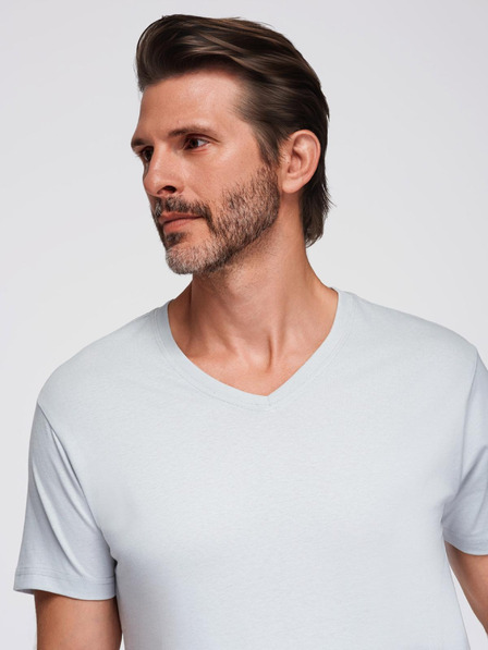 Ombre Clothing Pánske klasické bavlnené tričko BASIC s výstrihom - svetlo sivé