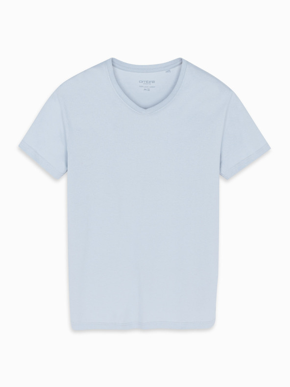 Ombre Clothing Pánske klasické bavlnené tričko BASIC s výstrihom - svetlo sivé