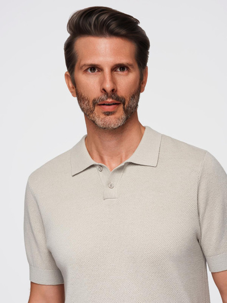 Ombre Clothing Pánske bavlnené polo tričko zo štruktúrovaného úpletu - béžové