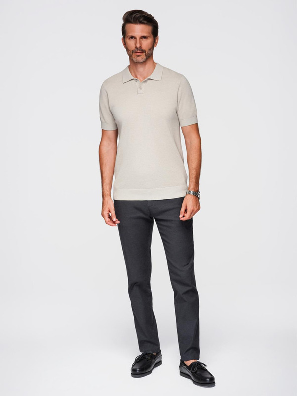 Ombre Clothing Pánske bavlnené polo tričko zo štruktúrovaného úpletu - béžové