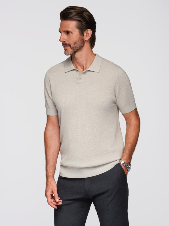 Ombre Clothing Pánske bavlnené polo tričko zo štruktúrovaného úpletu - béžové