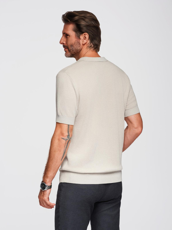 Ombre Clothing Pánske bavlnené polo tričko zo štruktúrovaného úpletu - béžové