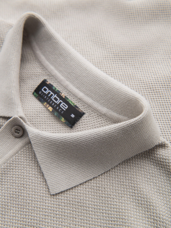 Ombre Clothing Pánske bavlnené polo tričko zo štruktúrovaného úpletu - béžové