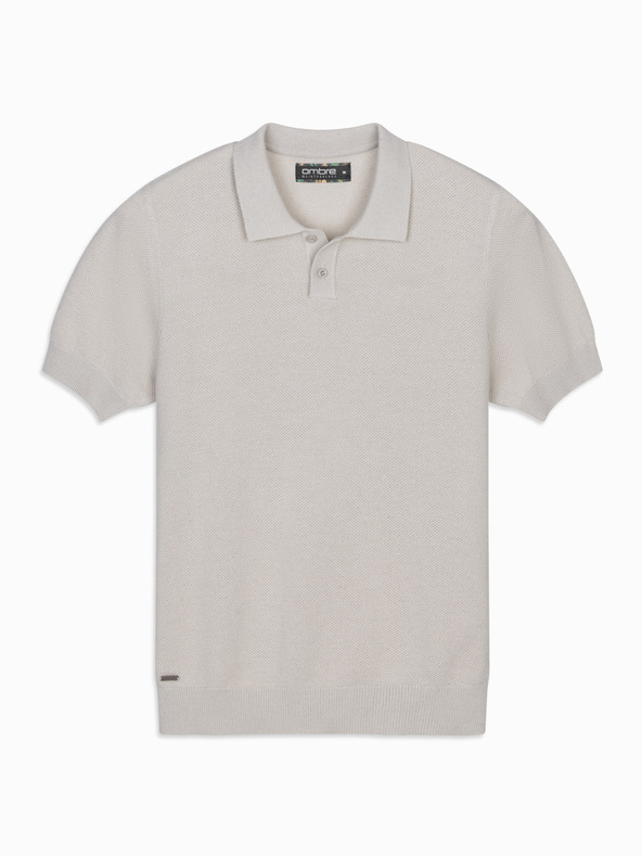 Ombre Clothing Pánske bavlnené polo tričko zo štruktúrovaného úpletu - béžové