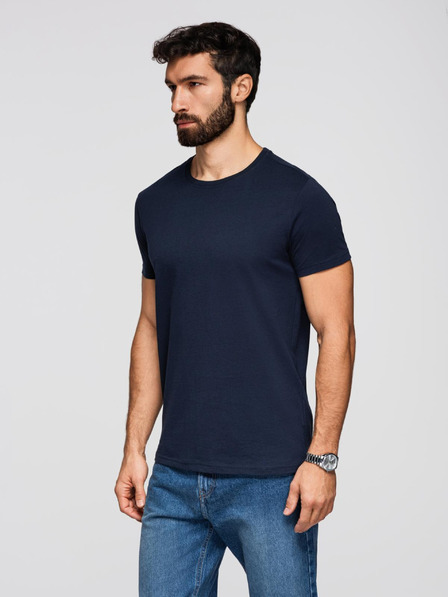 Ombre Clothing Pánske klasické bavlnené tričko BASIC - tmavo modré