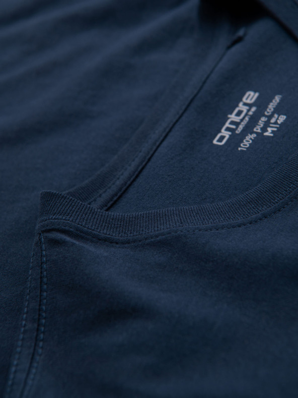 Ombre Clothing Pánske klasické bavlnené tričko BASIC - tmavo modré