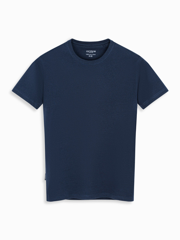Ombre Clothing Pánske klasické bavlnené tričko BASIC - tmavo modré