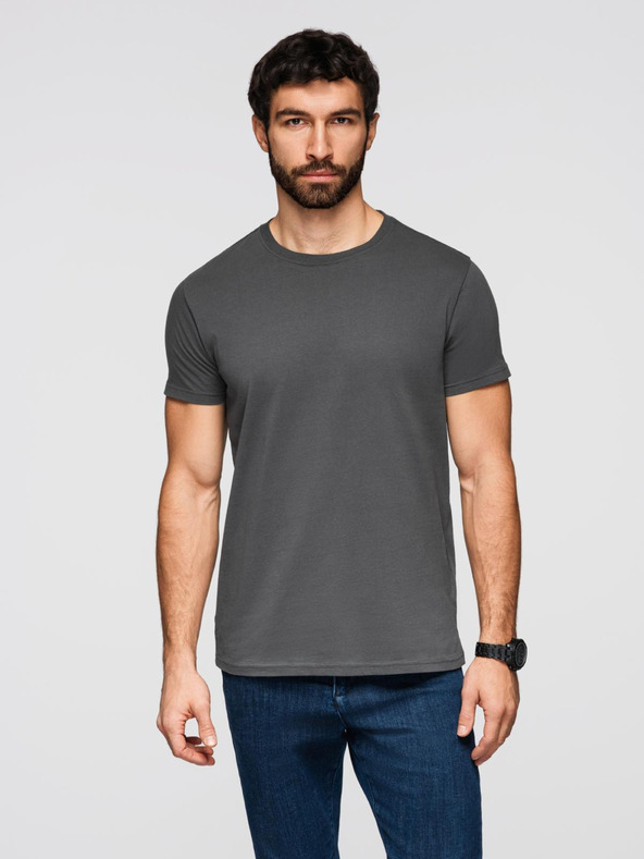 Ombre Clothing Pánske klasické bavlnené tričko BASIC - šedé