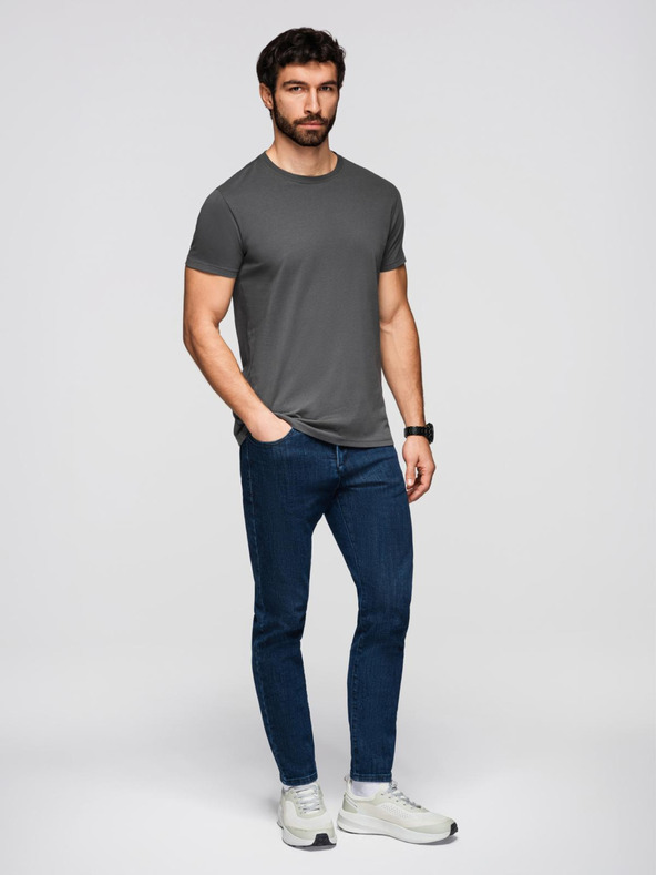 Ombre Clothing Pánske klasické bavlnené tričko BASIC - šedé