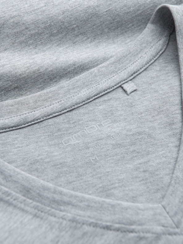Ombre Clothing Šedé pánske bavlnené základné tričko s výstrihom Ombre Clothing