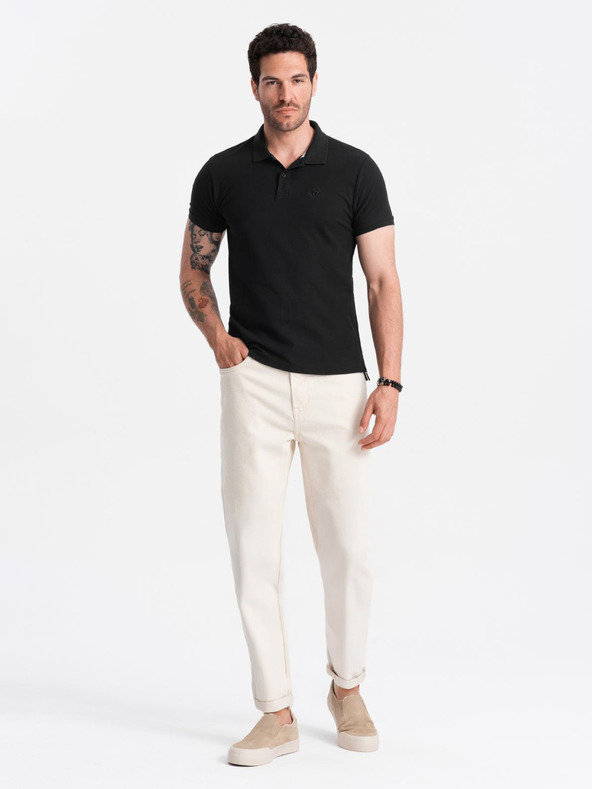 Ombre Clothing Čierne pánske základné polo tričko Ombre Oblečenie