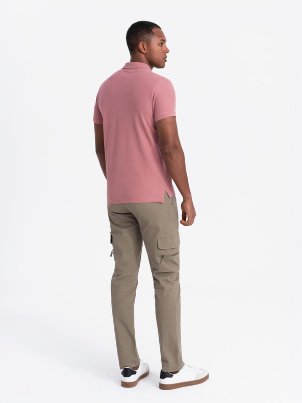 Ombre Clothing Ružové pánske základné polo tričko Ombre Clothing