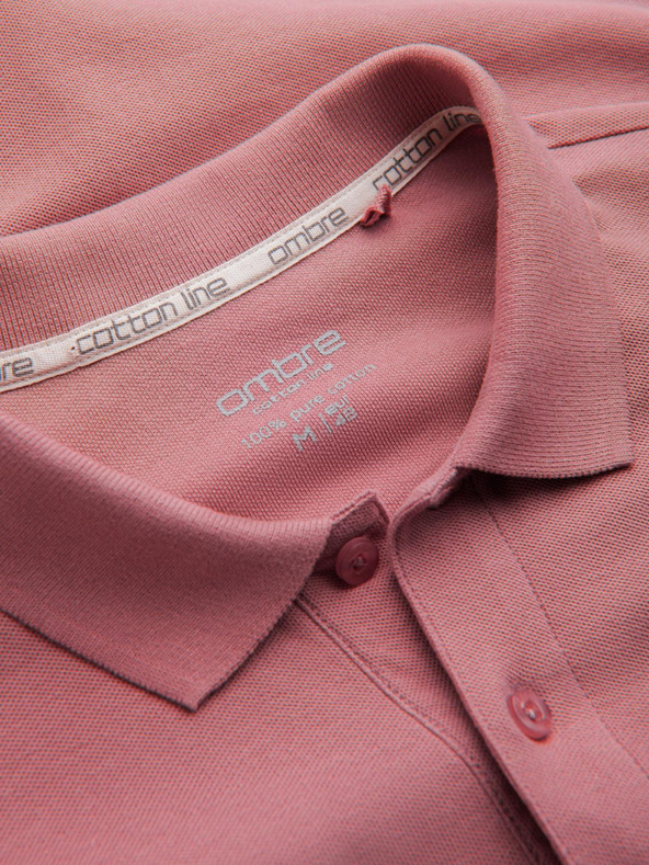 Ombre Clothing Ružové pánske základné polo tričko Ombre Clothing