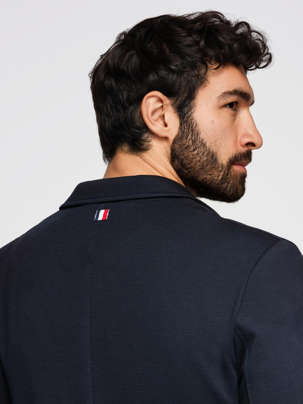 Ombre Clothing Pánske tmavomodré sako SLIM z jemne štruktúrovanej pleteniny