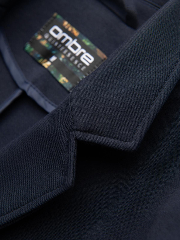 Ombre Clothing Pánske tmavomodré sako SLIM z jemne štruktúrovanej pleteniny