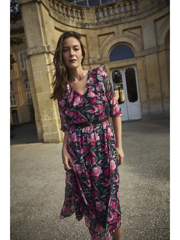 Moodo Tmavo modré kvetinové šaty Moodo