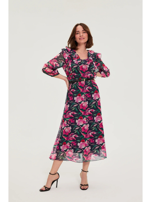 Moodo Tmavo modré kvetinové šaty Moodo
