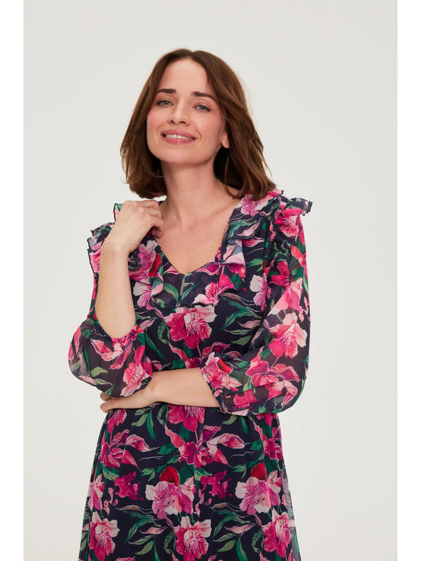 Moodo Tmavo modré kvetinové šaty Moodo