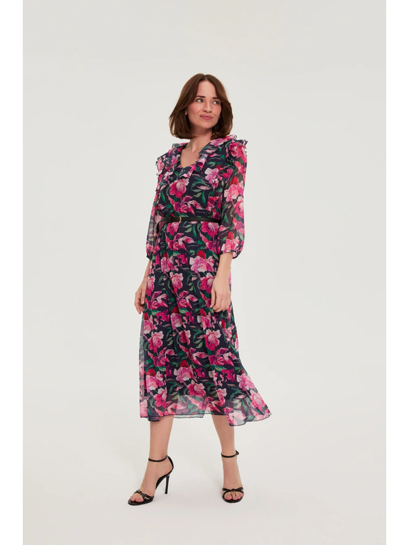 Moodo Tmavo modré kvetinové šaty Moodo