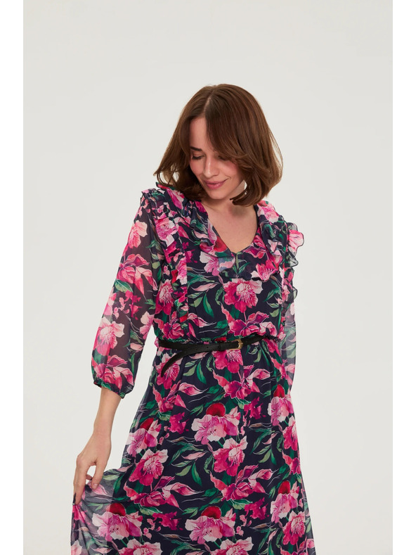 Moodo Tmavo modré kvetinové šaty Moodo