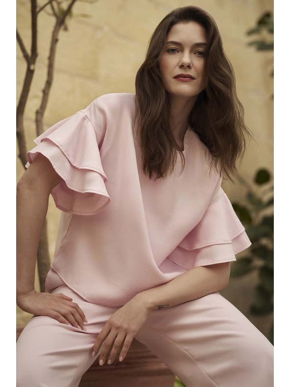 Moodo Ružová košeľa s volánmi na rukávoch Moodo
