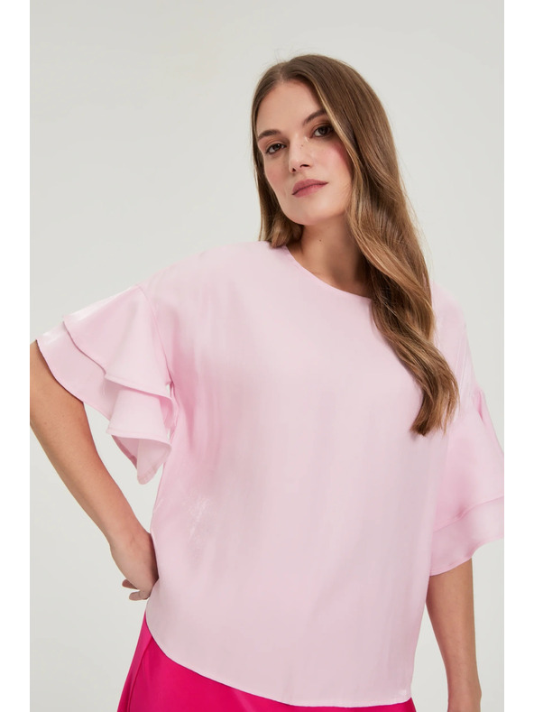 Moodo Ružová košeľa s volánmi na rukávoch Moodo