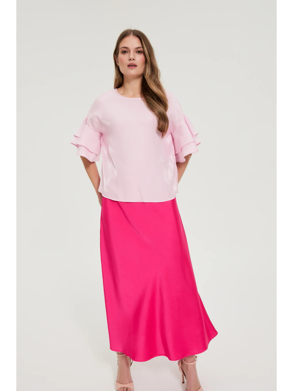 Moodo Ružová košeľa s volánmi na rukávoch Moodo