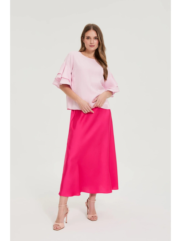 Moodo Ružová košeľa s volánmi na rukávoch Moodo