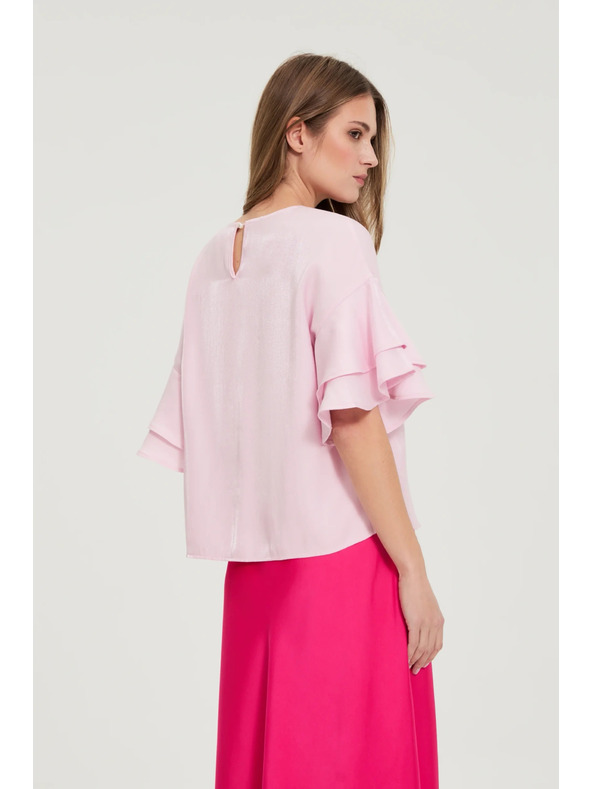 Moodo Ružová košeľa s volánmi na rukávoch Moodo