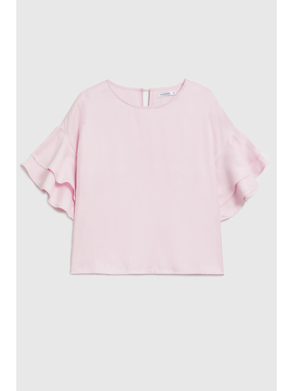 Moodo Ružová košeľa s volánmi na rukávoch Moodo