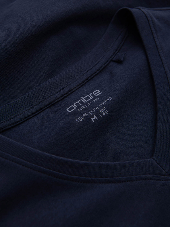 Ombre Clothing Tmavomodré pánske základné tričko s výstrihom do V Ombre Clothing