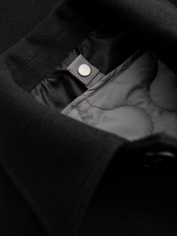 Ombre Clothing Pánsky dlhý jednořadý kabát s golierom a spodným plášťom - čierny V1 OM-COWC-0135 Ombre Clothing