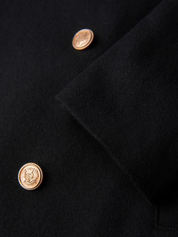 Ombre Clothing Elegantný vojenský dvojradový vlnený kabát pre mužov - čierny V1 OM-COWC-0145 Ombre Clothing