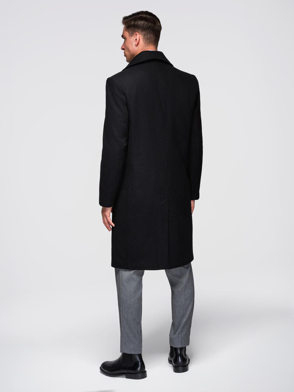 Ombre Clothing Elegantný vojenský dvojradový vlnený kabát pre mužov - čierny V1 OM-COWC-0145 Ombre Clothing