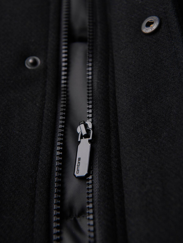 Ombre Clothing Pánsky vlnený kabát parka s kapucňou - čierny V1 OM-COWC-0132 Ombre Clothing