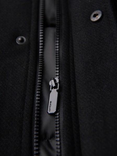 Ombre Clothing Pánsky vlnený kabát parka s kapucňou - čierny V1 OM-COWC-0132 Ombre Clothing