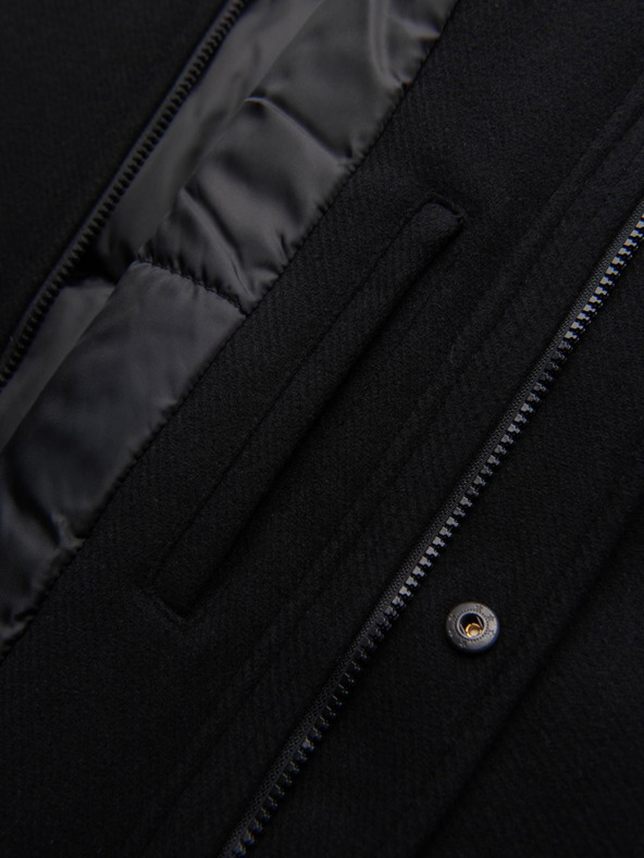 Ombre Clothing Pánsky vlnený kabát parka s kapucňou - čierny V1 OM-COWC-0132 Ombre Clothing