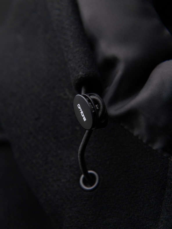 Ombre Clothing Pánsky vlnený kabát parka s kapucňou - čierny V1 OM-COWC-0132 Ombre Clothing