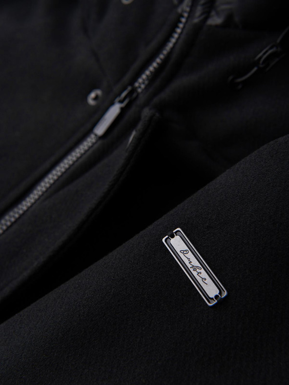 Ombre Clothing Pánsky vlnený kabát parka s kapucňou - čierny V1 OM-COWC-0132 Ombre Clothing