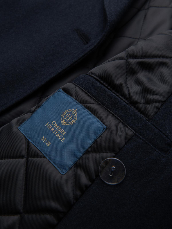 Ombre Clothing Pánsky tmavě modrý vlnený dvojradový kabát - tmavě modrý V1 OM-COWC-0134 Ombre Clothing