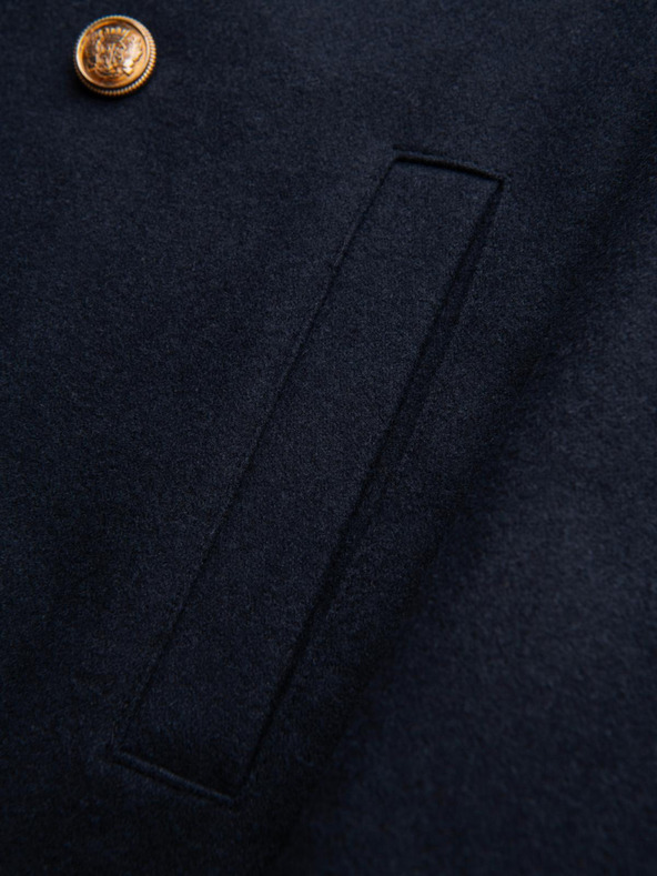 Ombre Clothing Pánsky tmavě modrý vlnený dvojradový kabát - tmavě modrý V1 OM-COWC-0134 Ombre Clothing