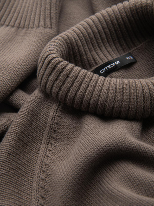 Ombre Clothing Pánsky pletený sveter Golf - sivohnedý V1 OM-SWTN-0163 Ombre Clothing