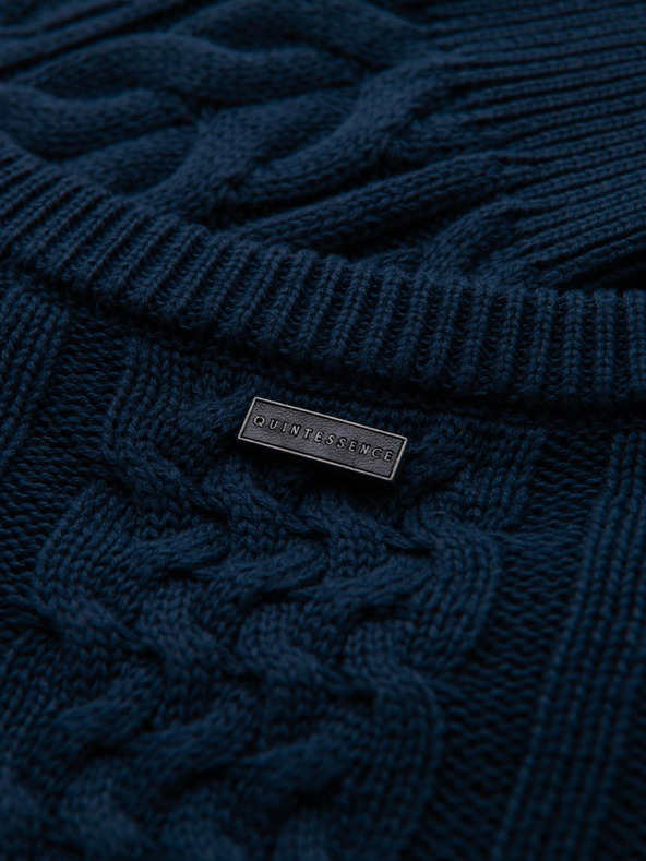 Ombre Clothing Pánsky elegantný sveter so zaujímavou väzbou - tmavě modrý V5 OM-SWSW-0173 Ombre Clothing