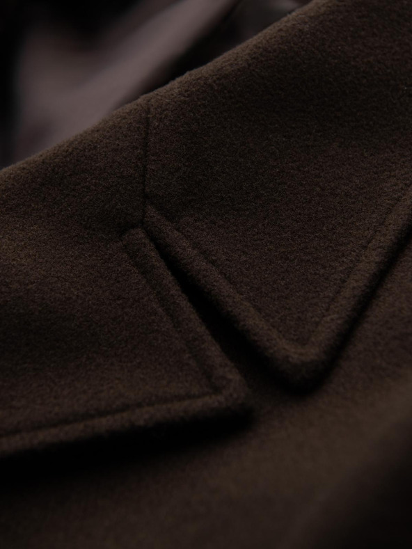 Ombre Clothing Pánsky dvojradový kabát s ozdobnými gombíkami - tmavo hnedý V3 OM-COWC-0137 Ombre Clothing