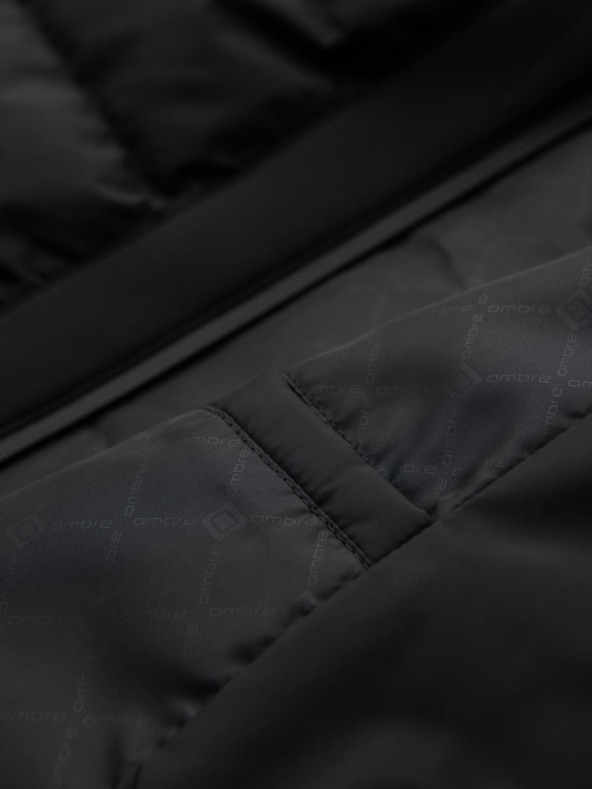 Ombre Clothing Prešívaná bunda bomber s kapucňou a pletenými rukávmi - čierna V1 OM-JALP-0298 Ombre Clothing