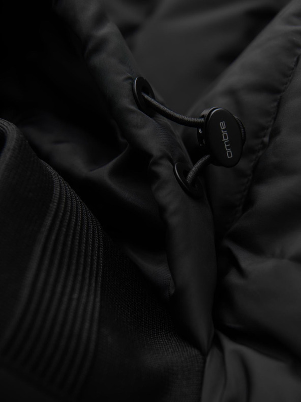 Ombre Clothing Prešívaná bunda bomber s kapucňou a pletenými rukávmi - čierna V1 OM-JALP-0298 Ombre Clothing