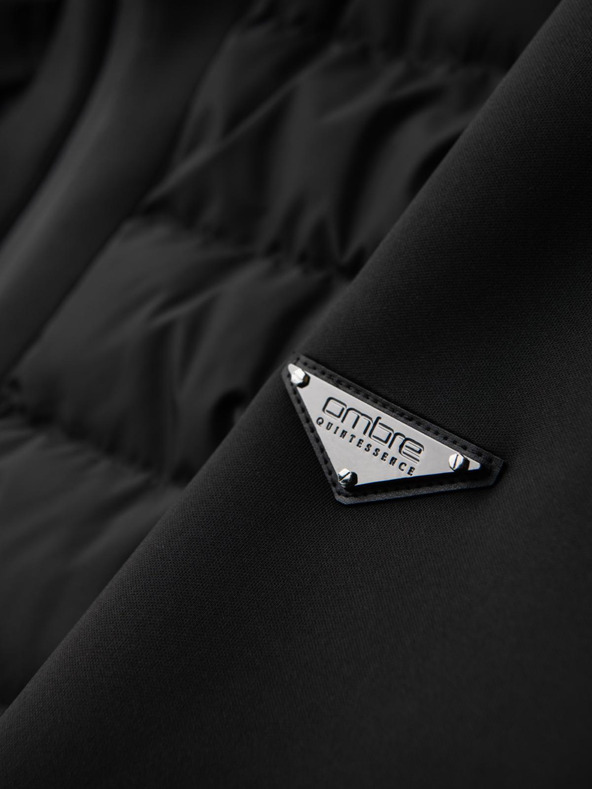 Ombre Clothing Prešívaná bunda bomber s kapucňou a pletenými rukávmi - čierna V1 OM-JALP-0298 Ombre Clothing