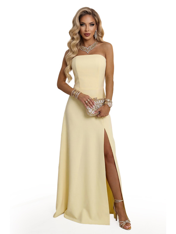 numoco ELARA Korzetové maxi šaty s rozparkom a viazaním na chrbte - masľová žltá