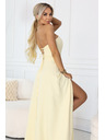 numoco ELARA Korzetové maxi šaty s rozparkom a viazaním na chrbte - masľová žltá