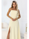 numoco ELARA Korzetové maxi šaty s rozparkom a viazaním na chrbte - masľová žltá